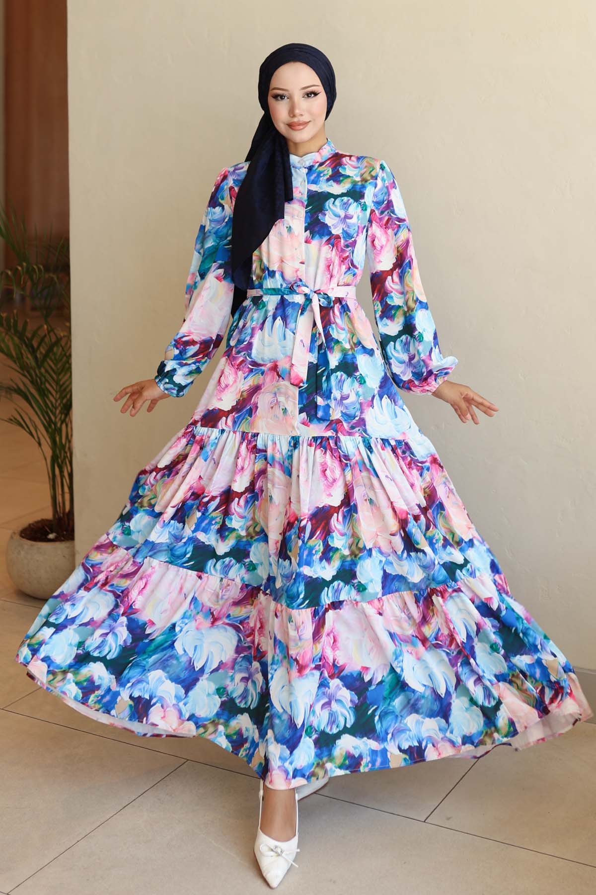 Desenli Tesettür Elbise