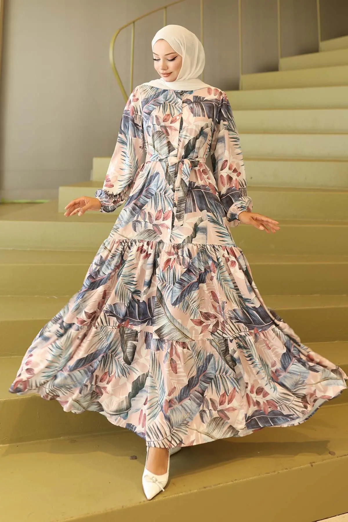 Desenli Tesettür Elbise-detail