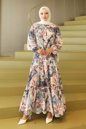 Desenli Tesettür Elbise