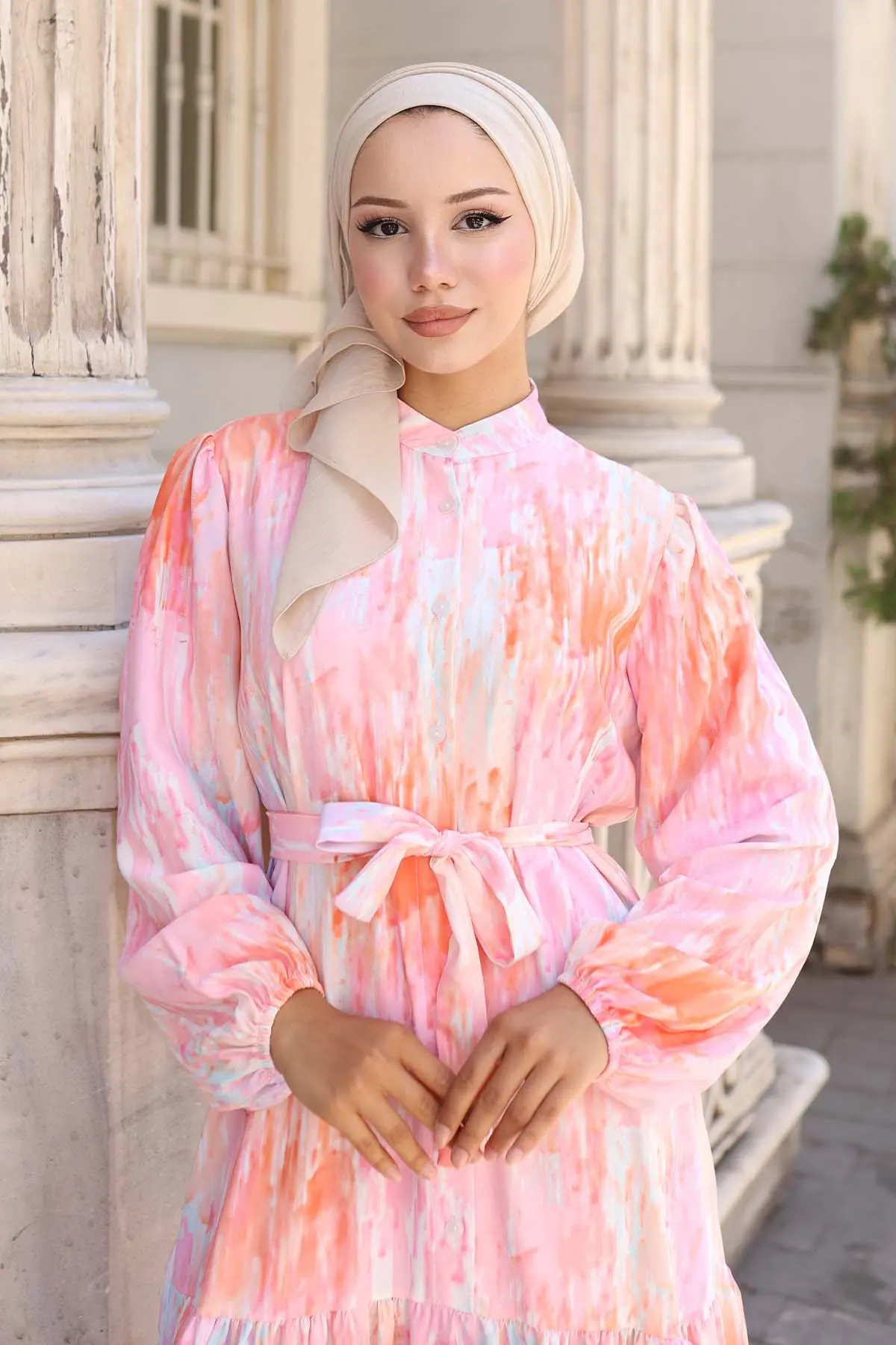 Desenli Tesettür Elbise-detail