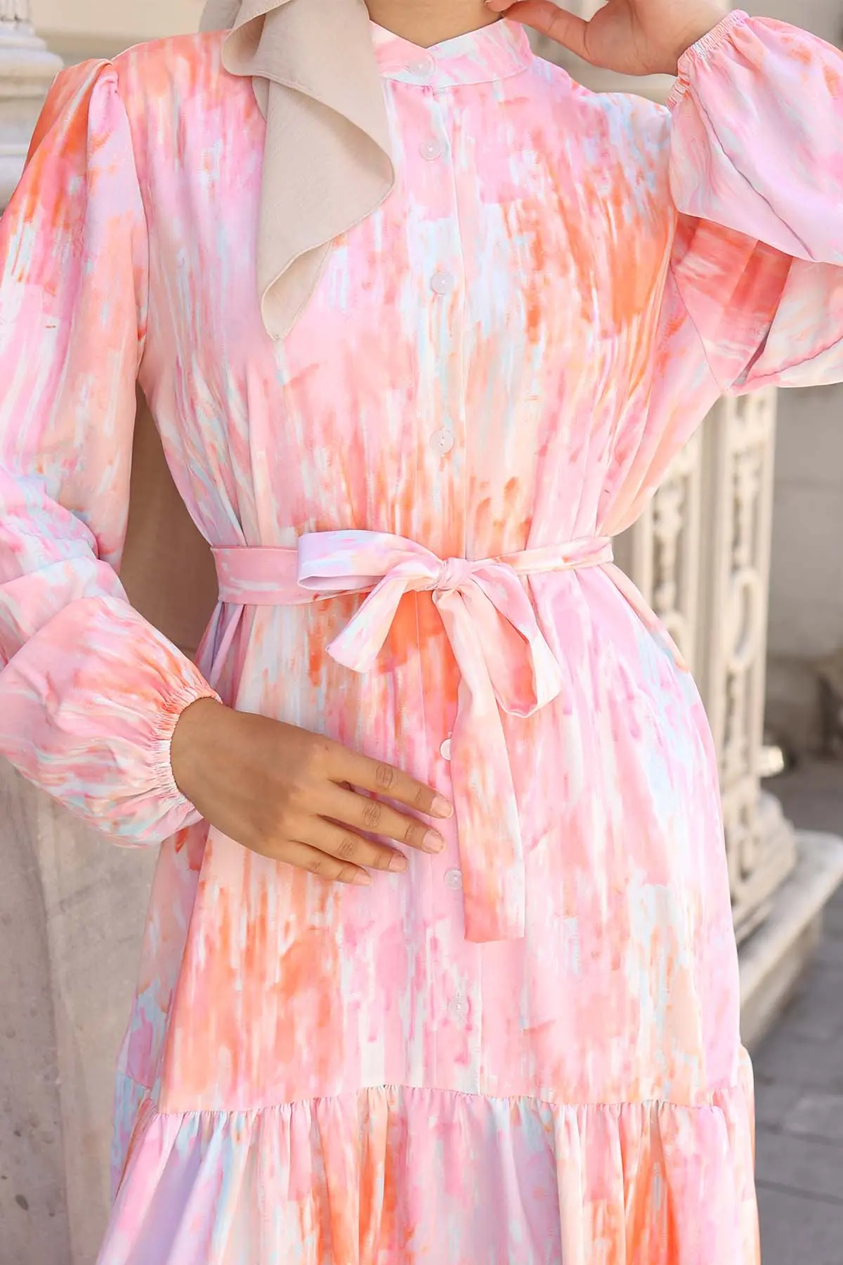 Desenli Tesettür Elbise-detail