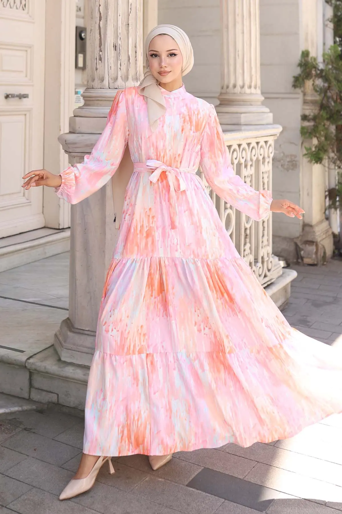 Desenli Tesettür Elbise-detail