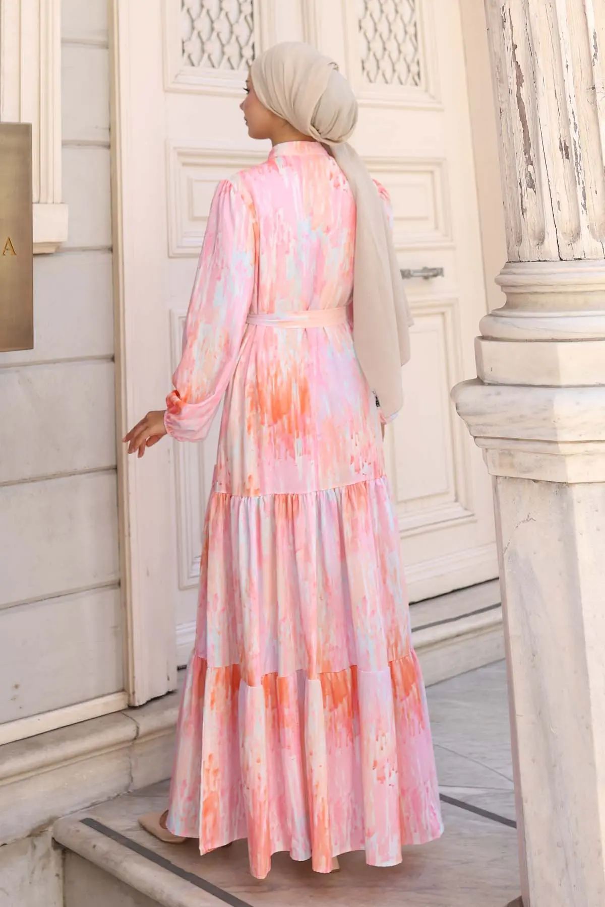 Desenli Tesettür Elbise-detail