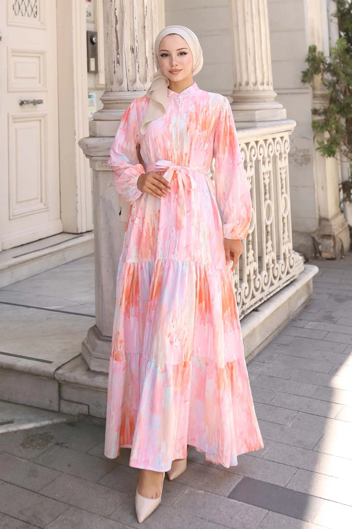 Desenli Tesettür Elbise