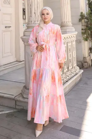 Desenli Tesettür Elbise