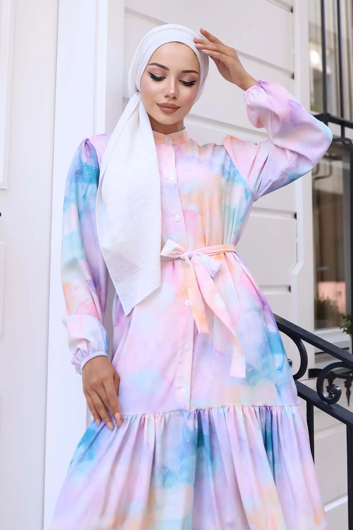 Desenli Tesettür Elbise-detail