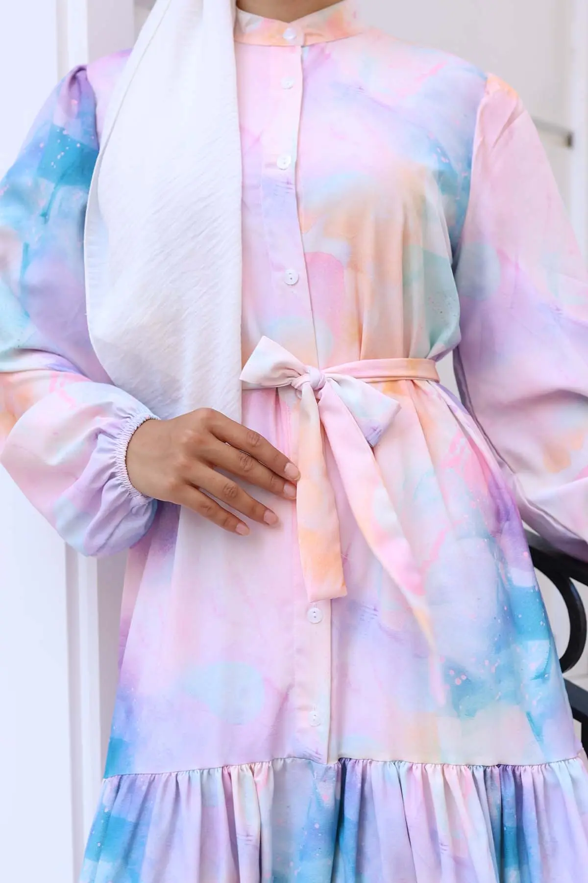 Desenli Tesettür Elbise-detail