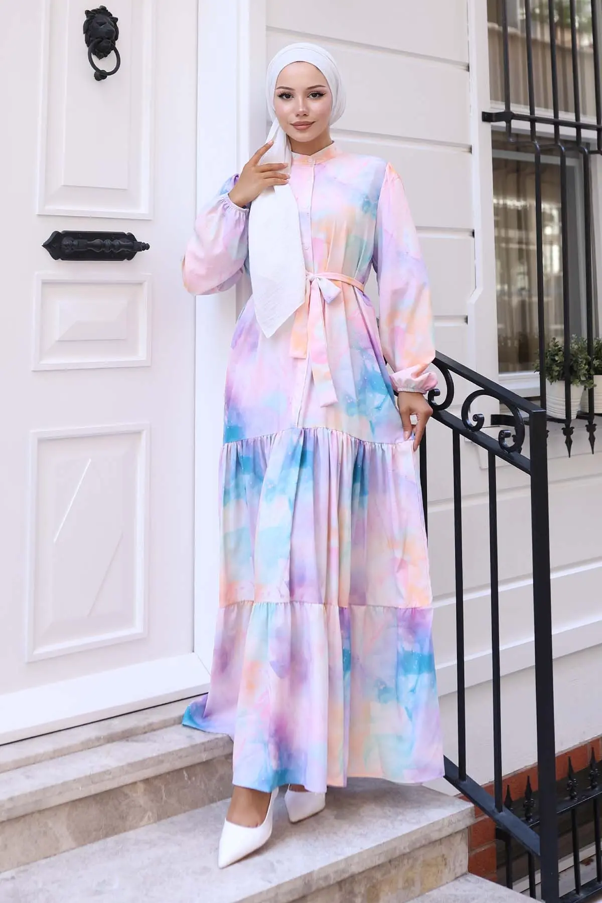 Desenli Tesettür Elbise-detail