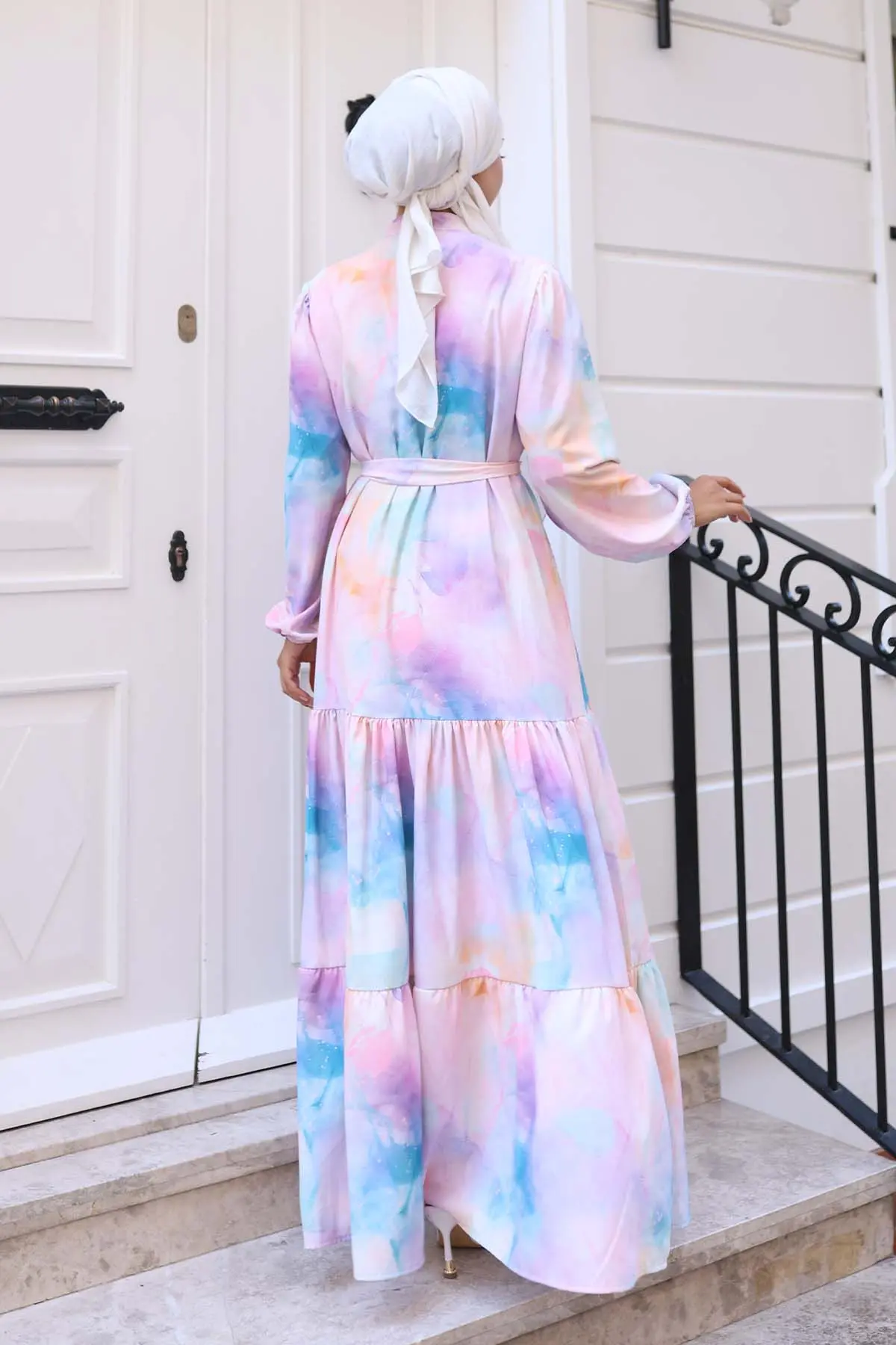 Desenli Tesettür Elbise-detail