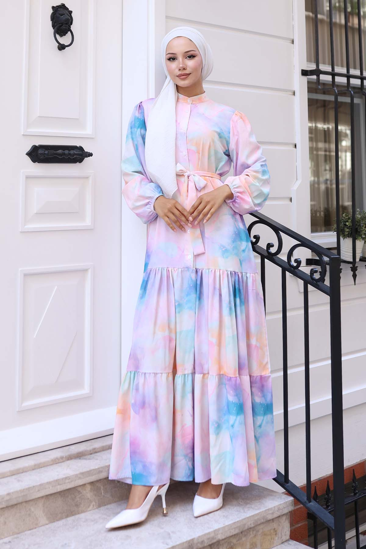 Desenli Tesettür Elbise