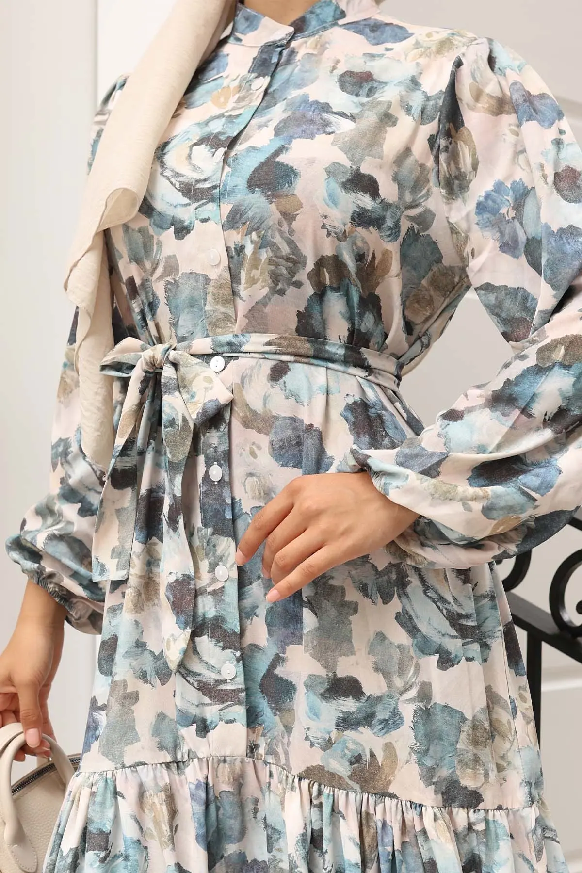 Desenli Tesettür Elbise-detail