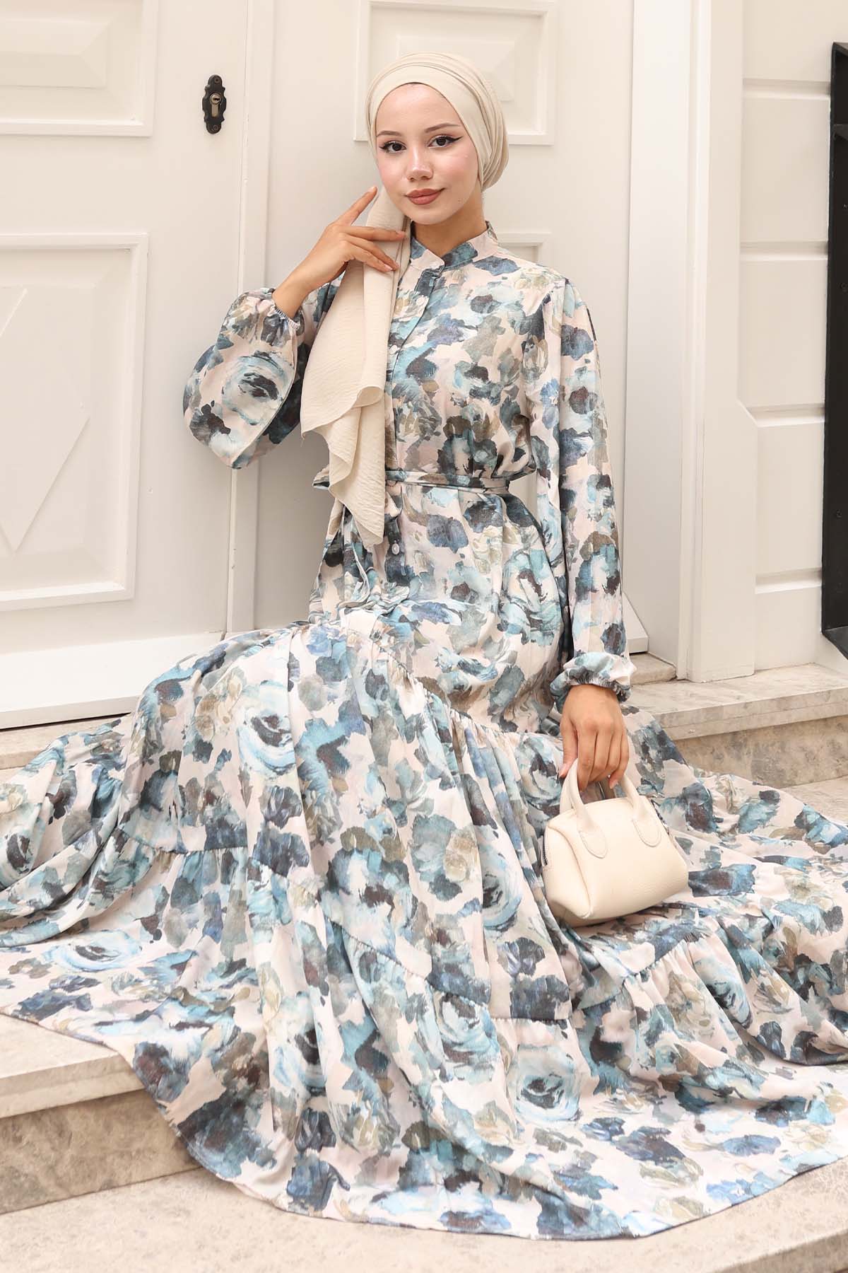Desenli Tesettür Elbise