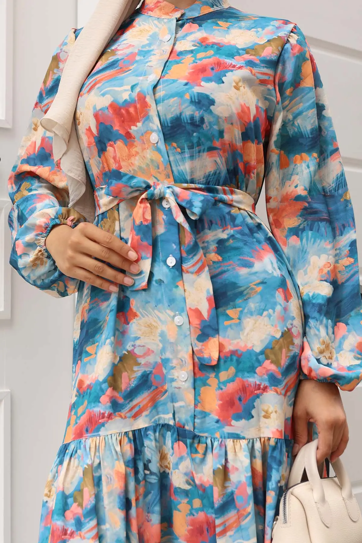 Desenli Tesettür Elbise-detail