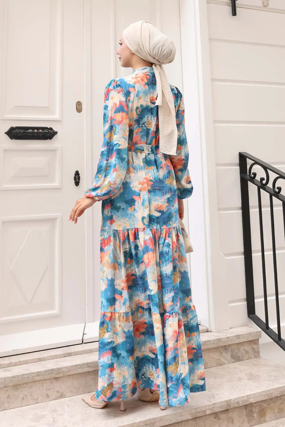 Desenli Tesettür Elbise-detail