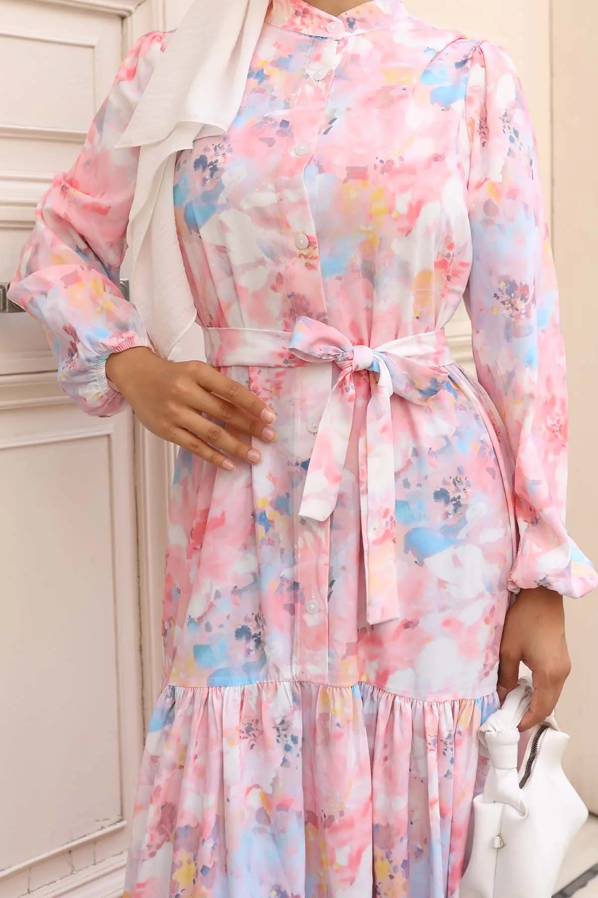 Desenli Tesettür Elbise-detail