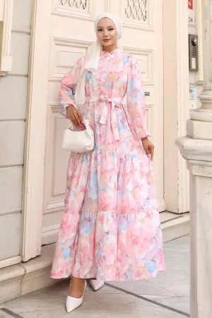 Desenli Tesettür Elbise