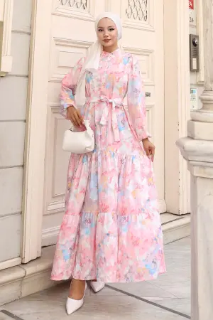 Desenli Tesettür Elbise