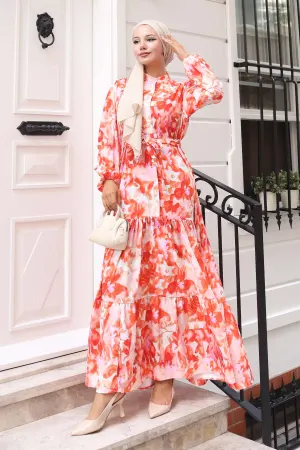 Desenli Tesettür Elbise