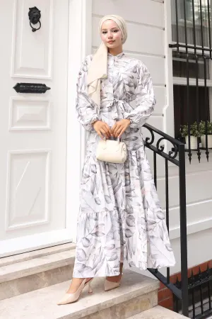 Desenli Tesettür Elbise