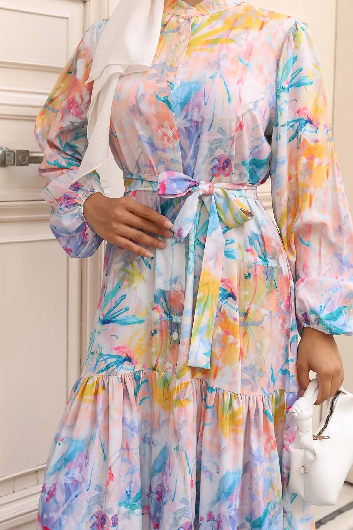 Desenli Tesettür Elbise-detail