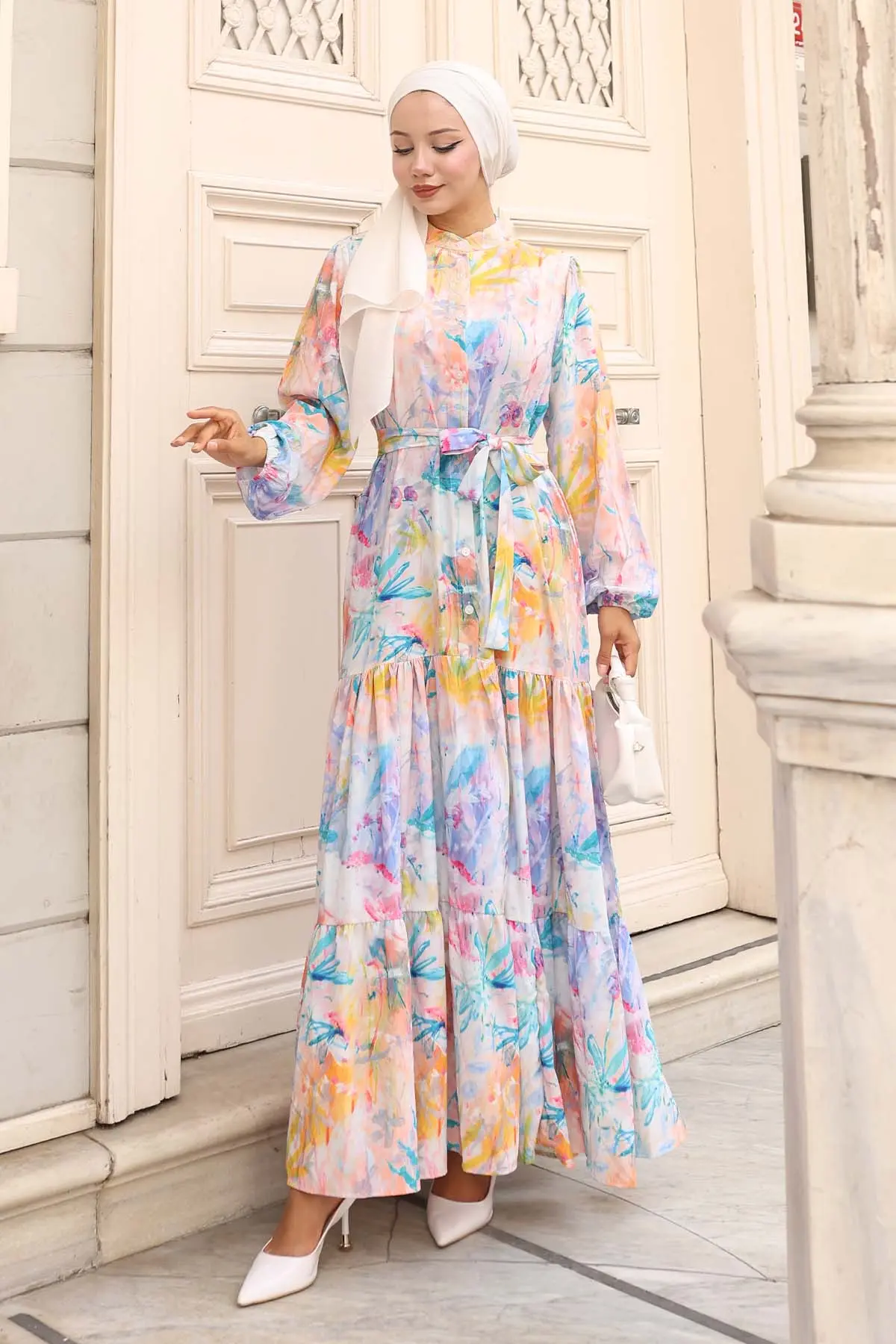 Desenli Tesettür Elbise-detail