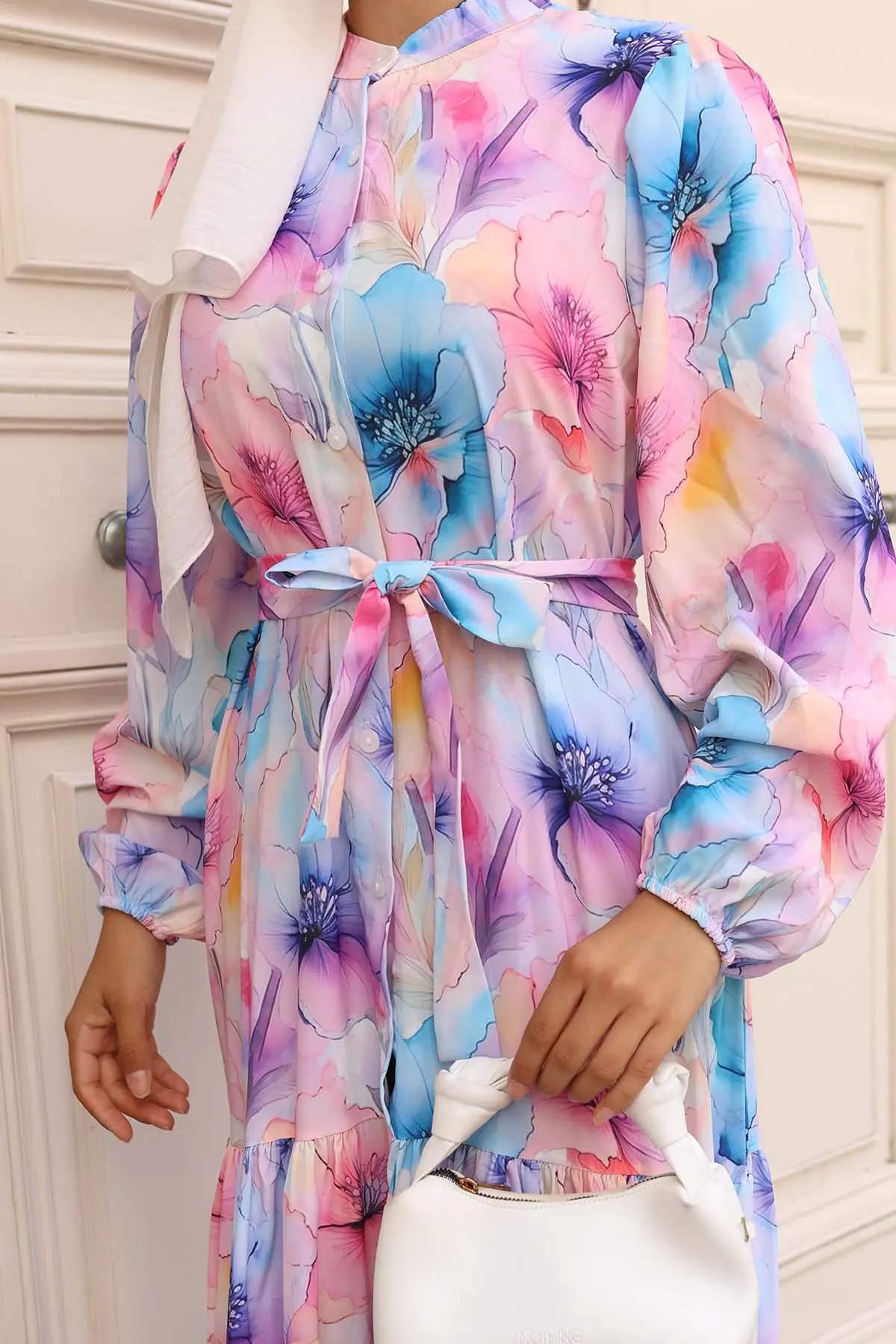 Desenli Tesettür Elbise-detail