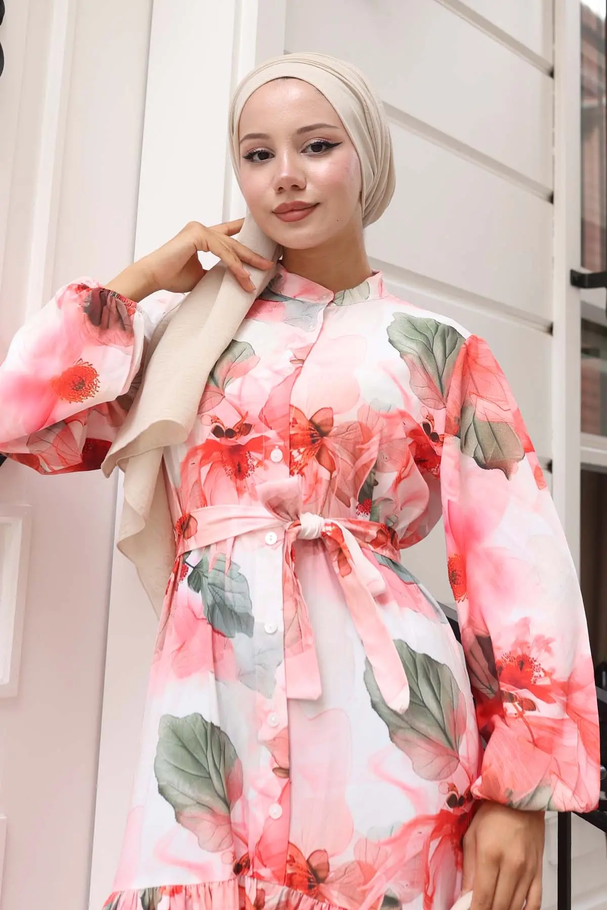 Desenli Tesettür Elbise-detail