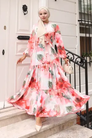 Desenli Tesettür Elbise