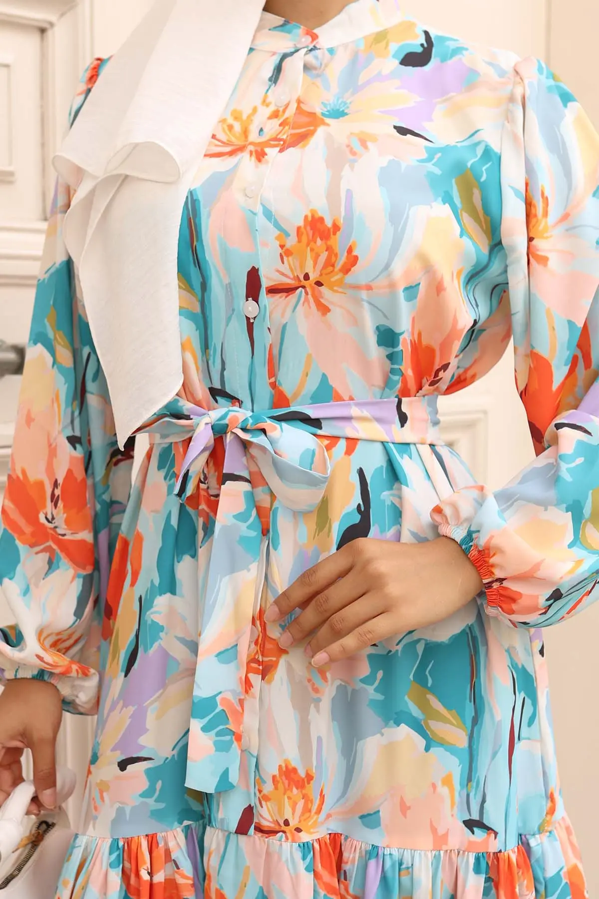 Desenli Tesettür Elbise-detail