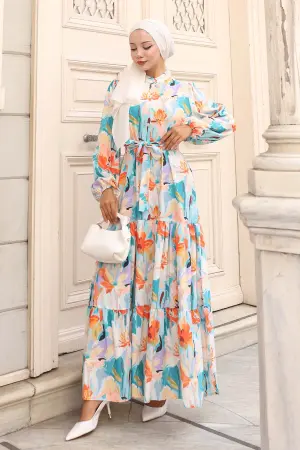 Desenli Tesettür Elbise