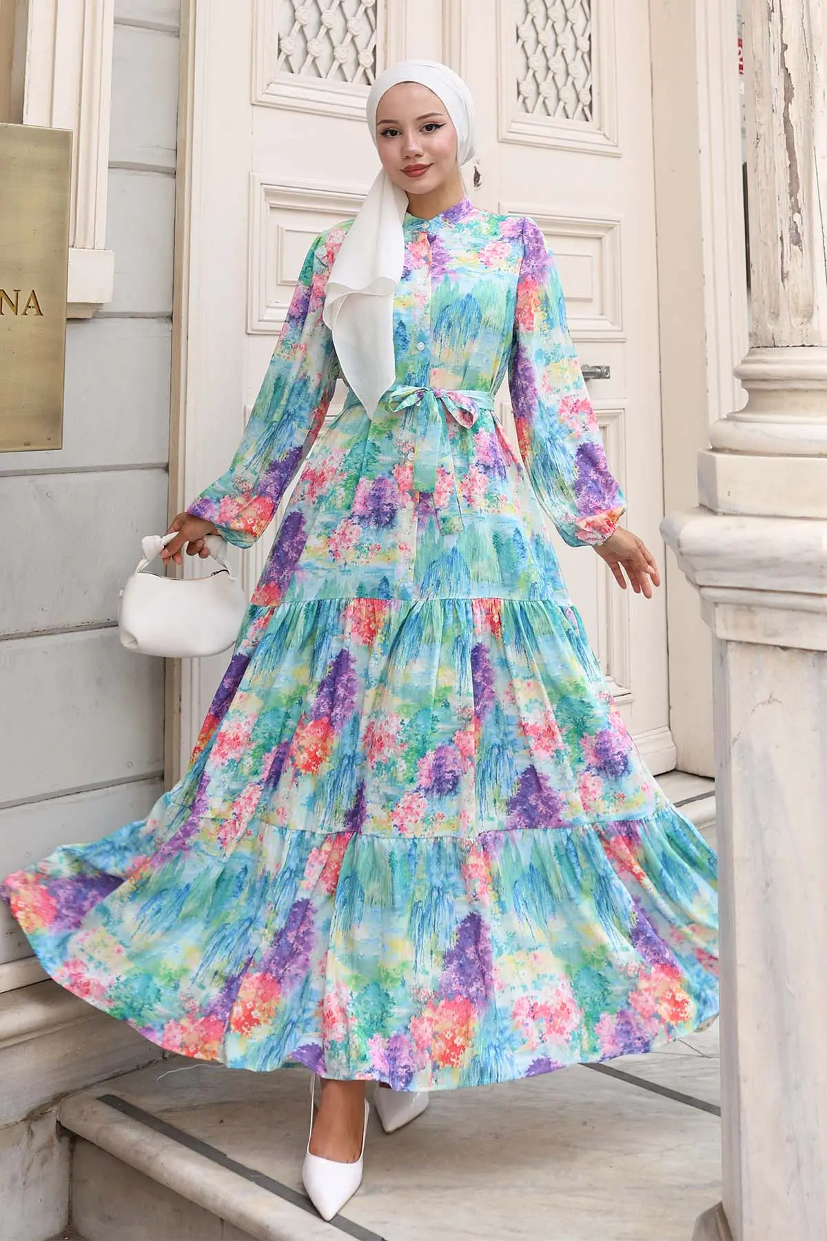 Desenli Tesettür Elbise-detail