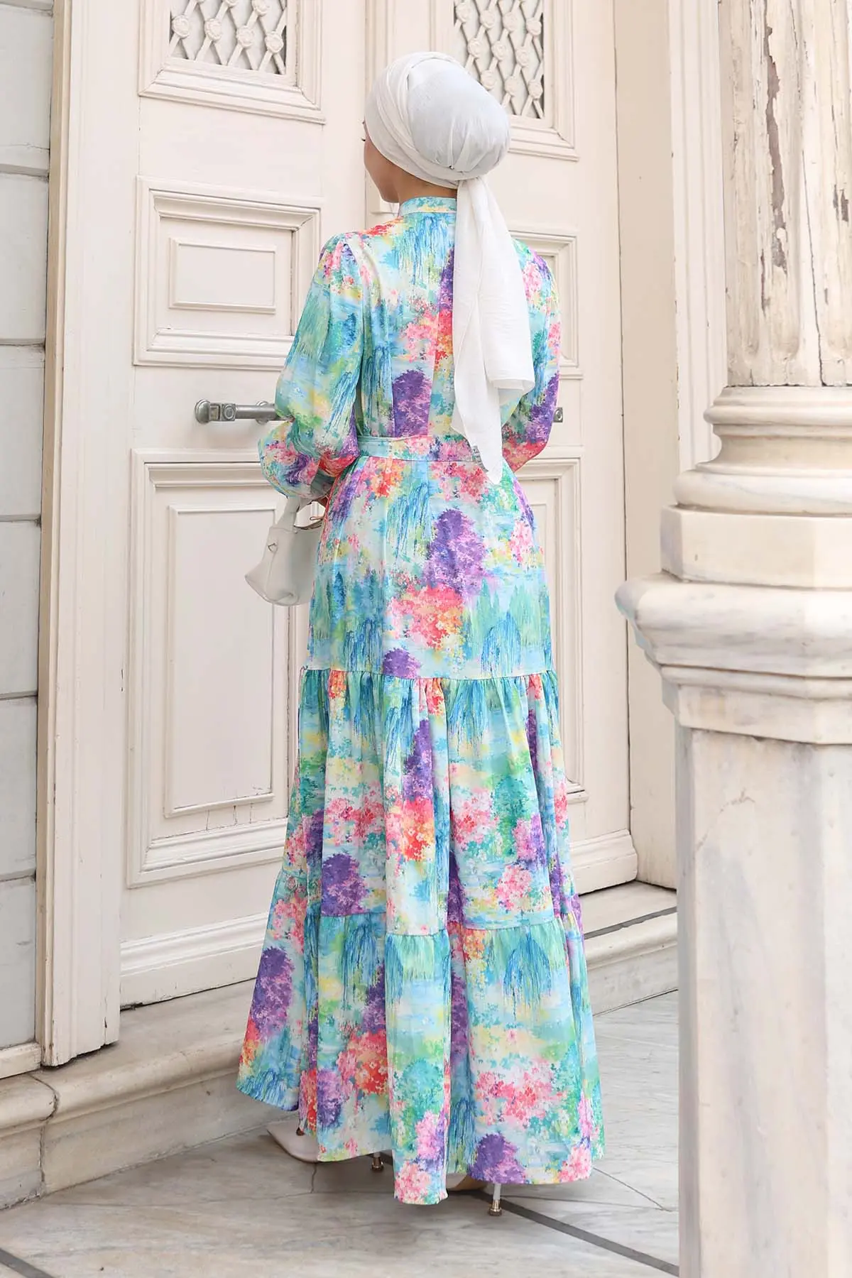 Desenli Tesettür Elbise-detail