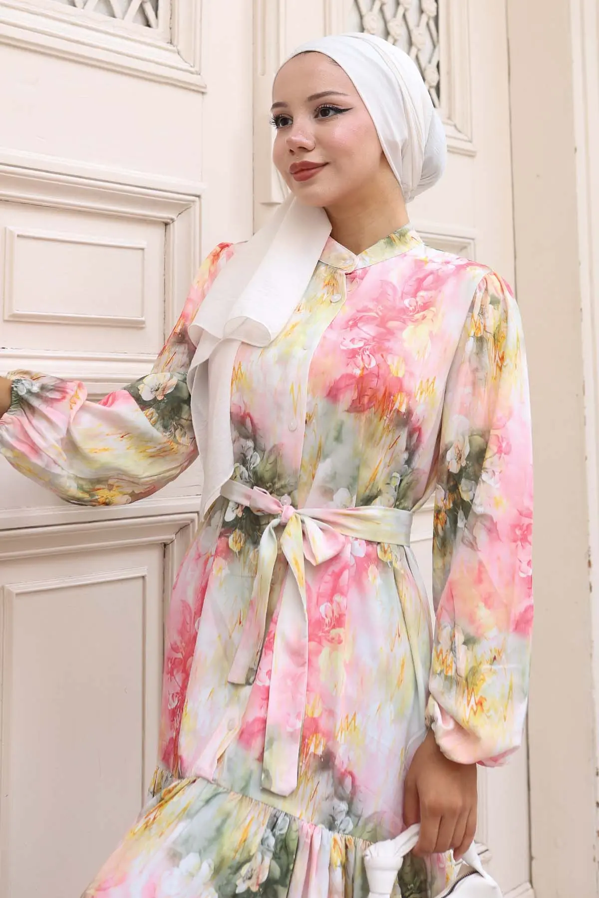 Desenli Tesettür Elbise-detail