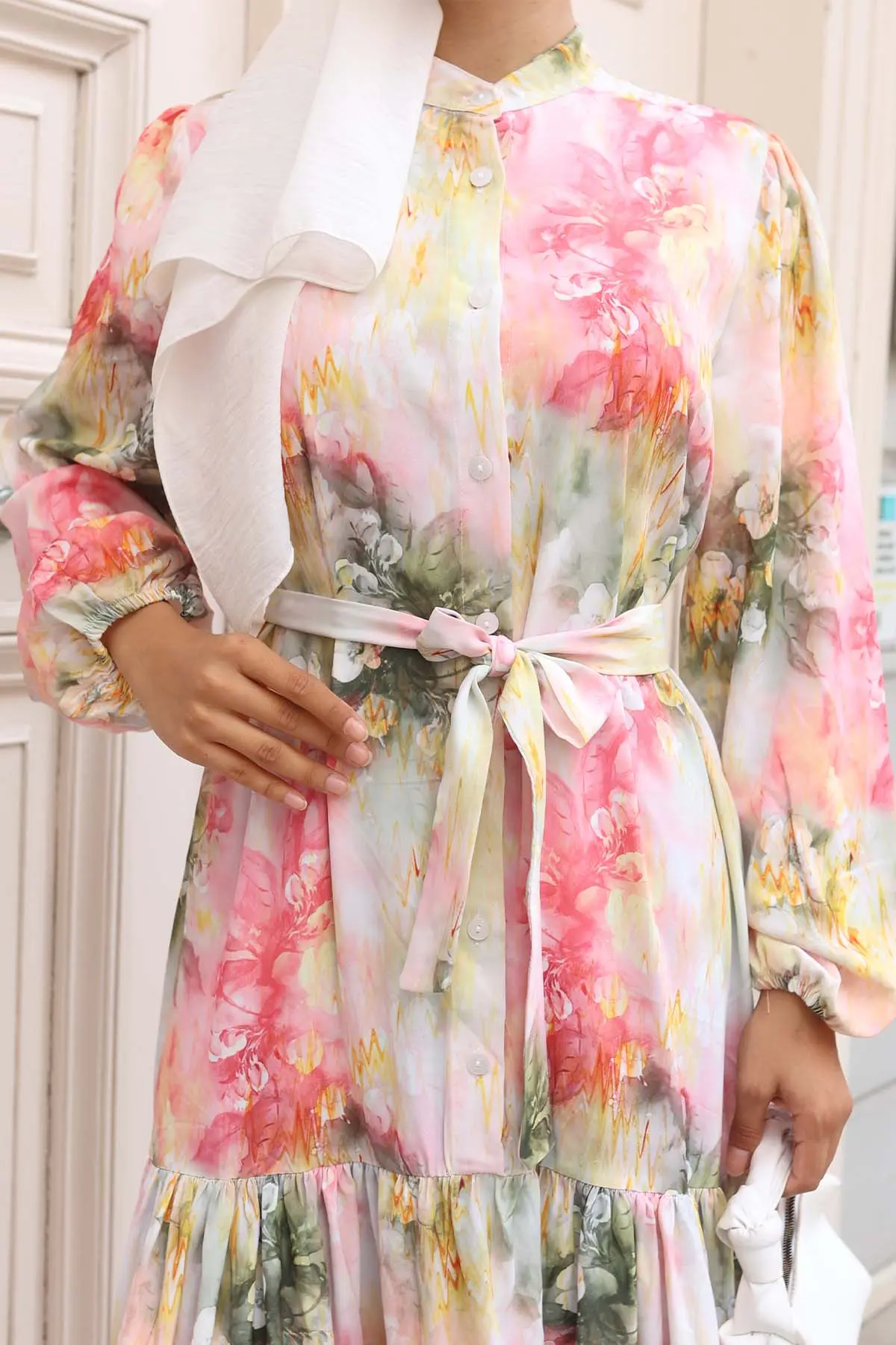 Desenli Tesettür Elbise-detail