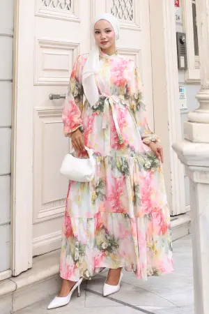 Desenli Tesettür Elbise