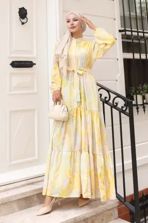 Desenli Tesettür Elbise