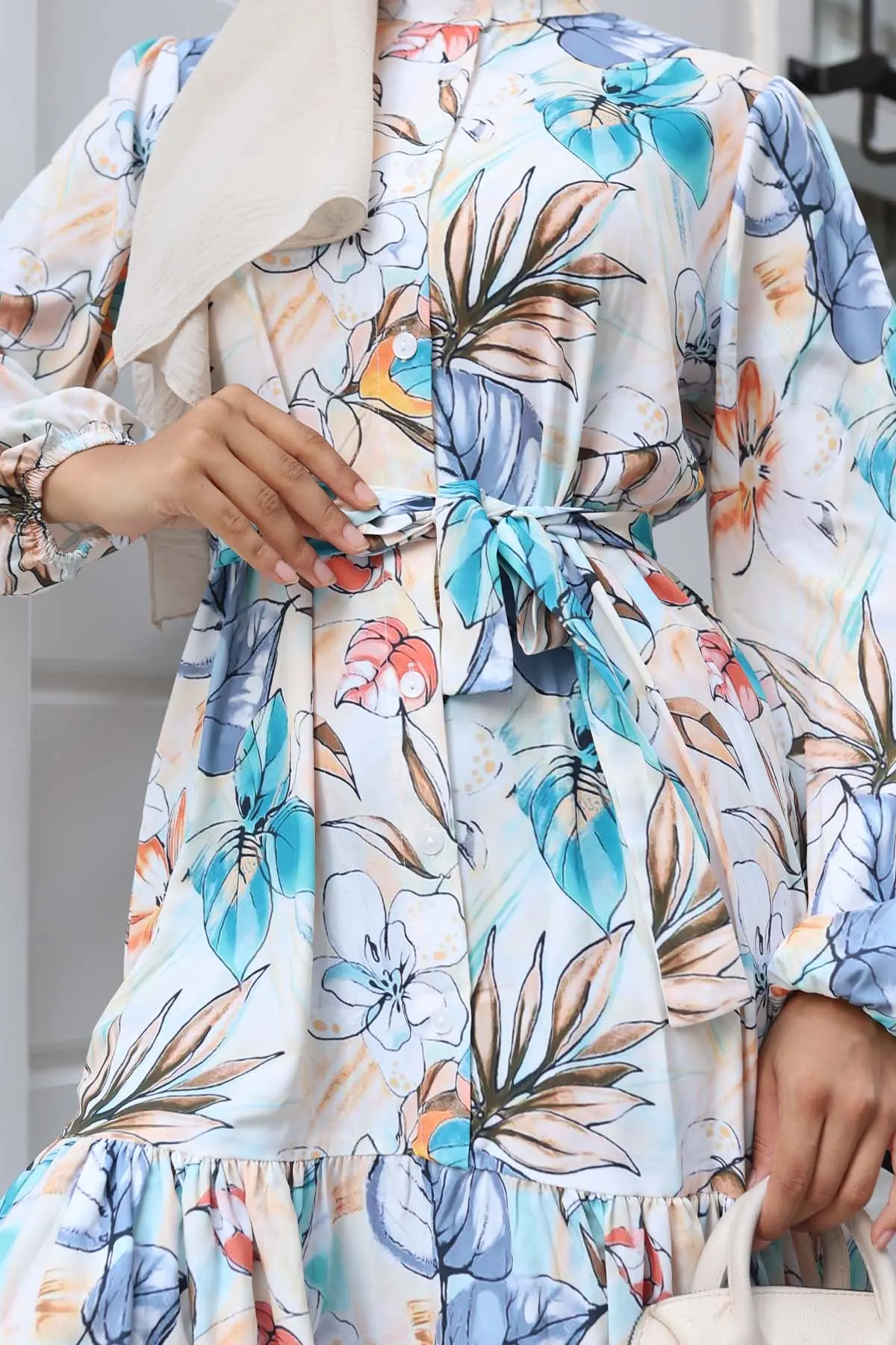 Desenli Tesettür Elbise-detail