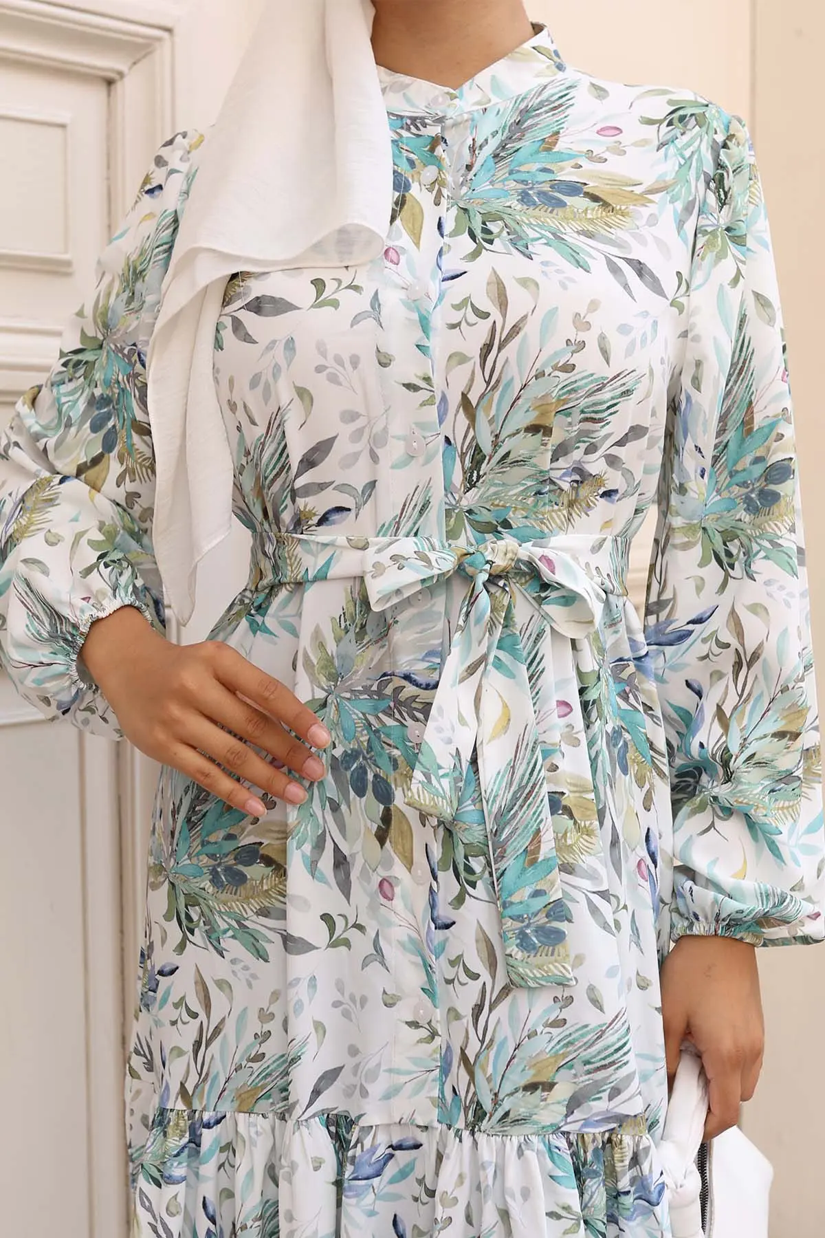 Desenli Tesettür Elbise-detail