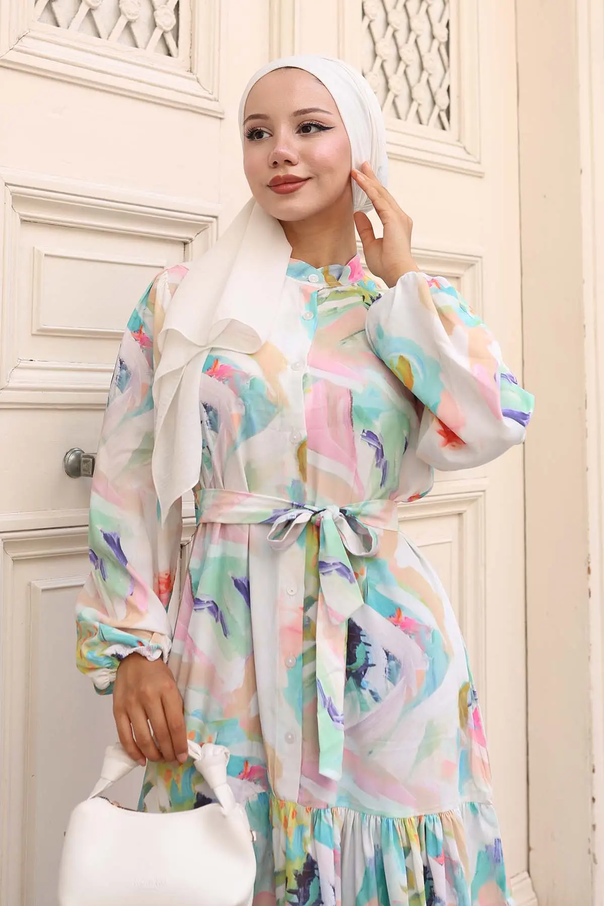 Desenli Tesettür Elbise-detail