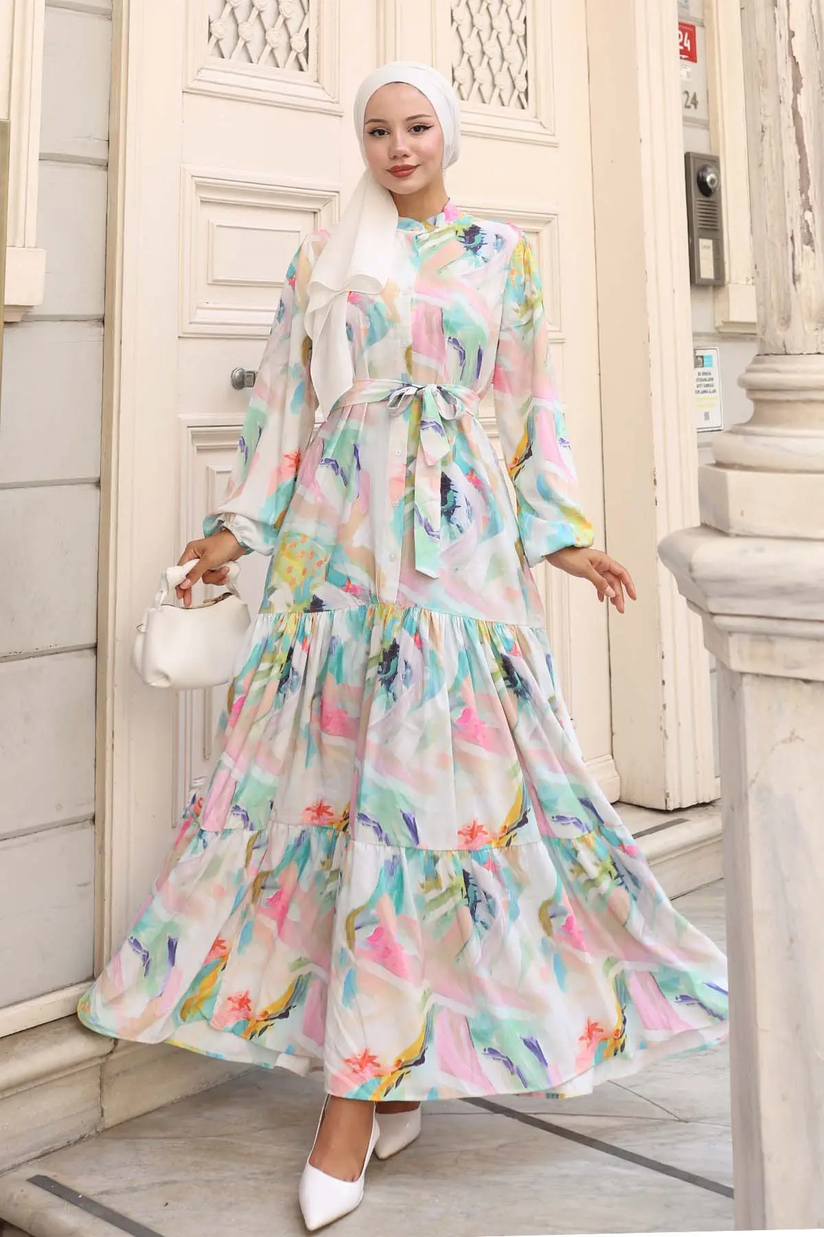 Desenli Tesettür Elbise-detail