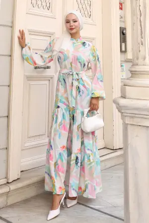 Desenli Tesettür Elbise