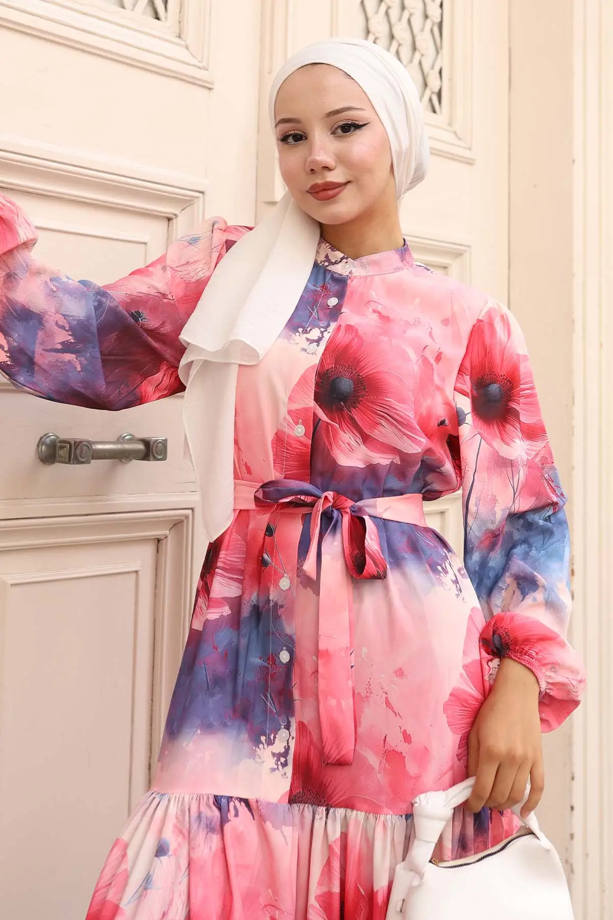 Desenli Tesettür Elbise-detail