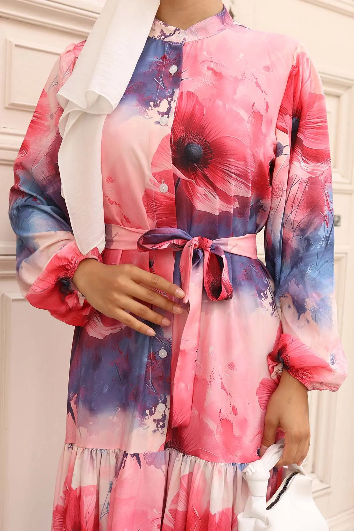 Desenli Tesettür Elbise-detail