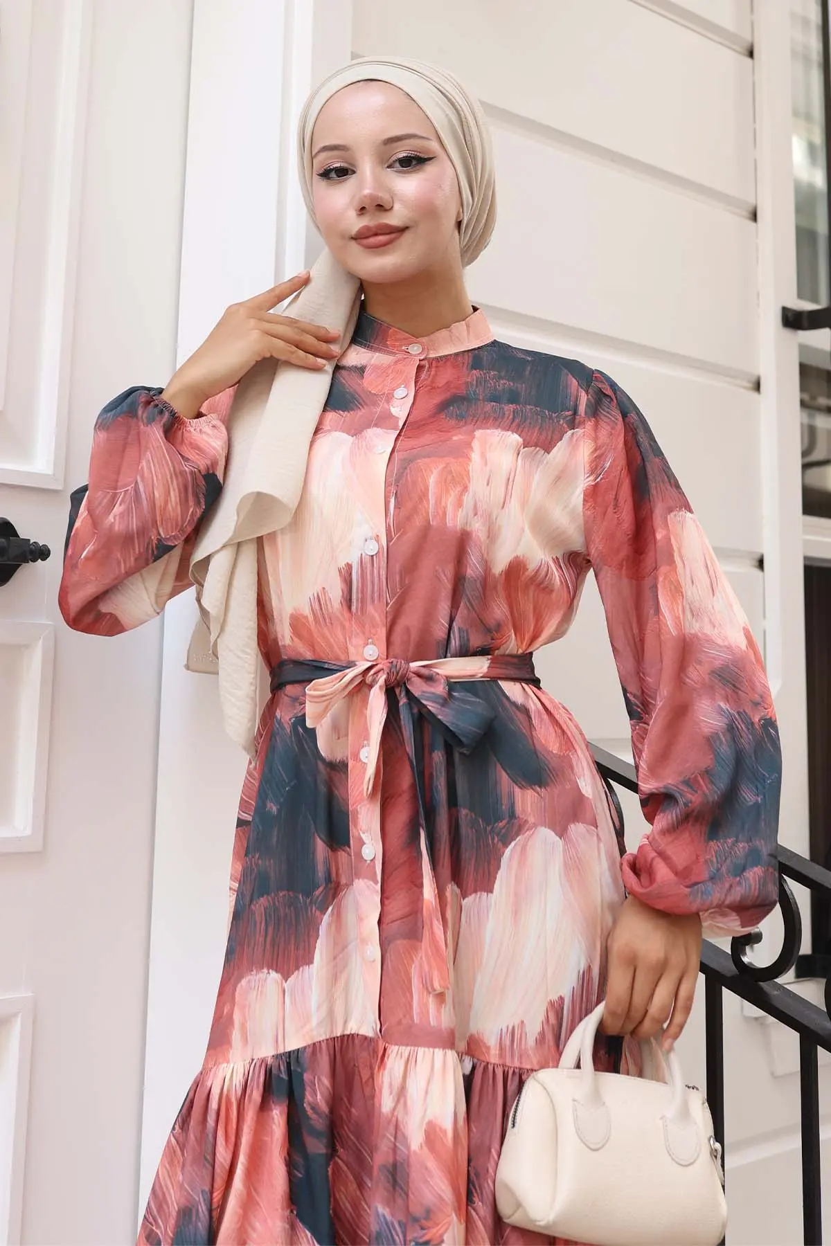 Desenli Tesettür Elbise-detail