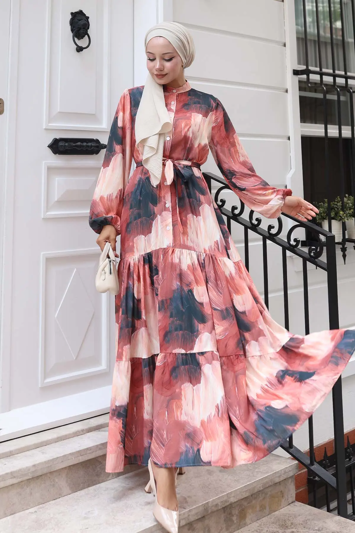 Desenli Tesettür Elbise-detail