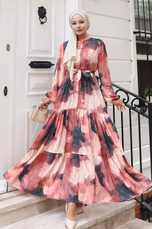 Desenli Tesettür Elbise