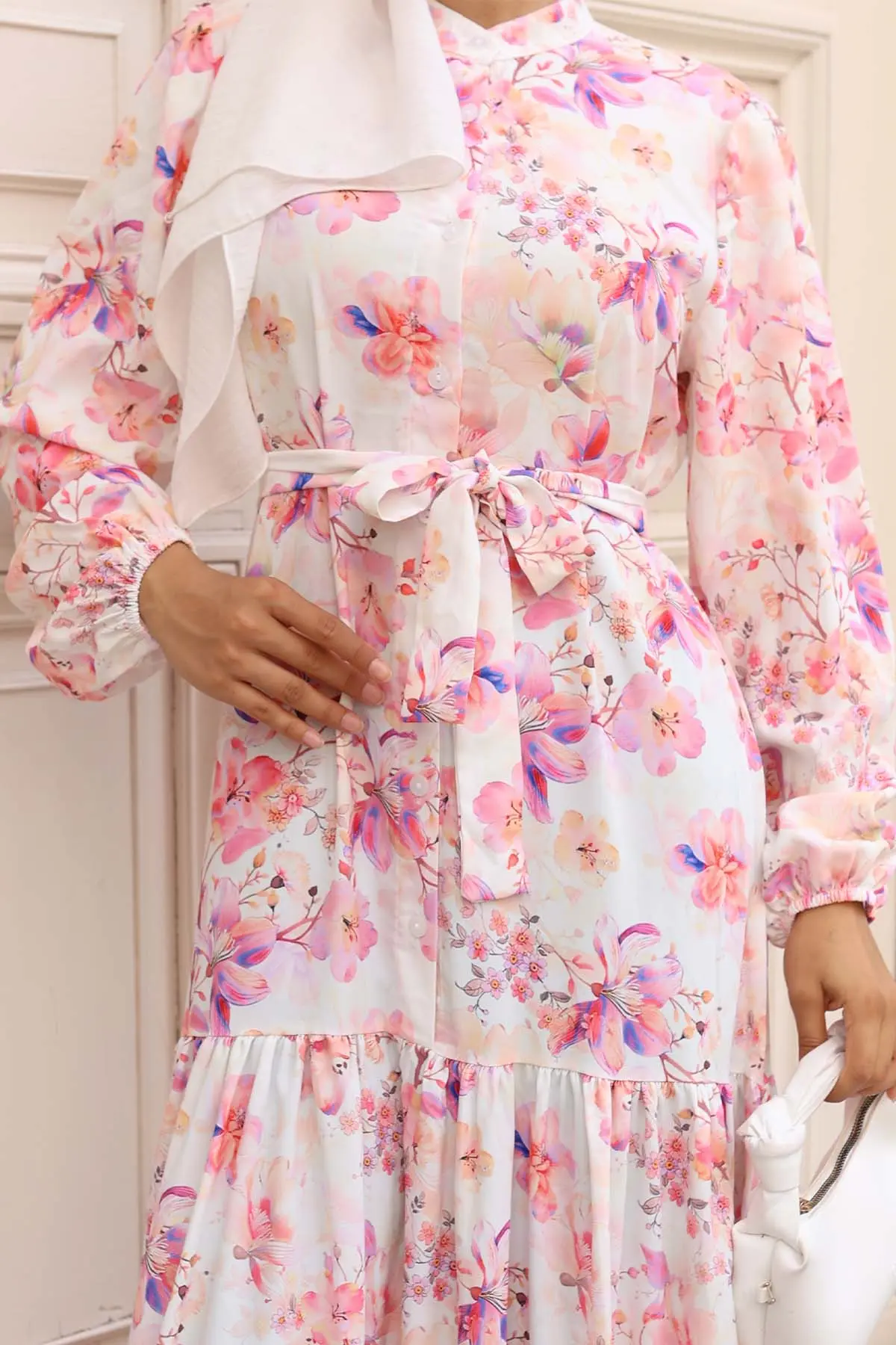 Desenli Tesettür Elbise-detail