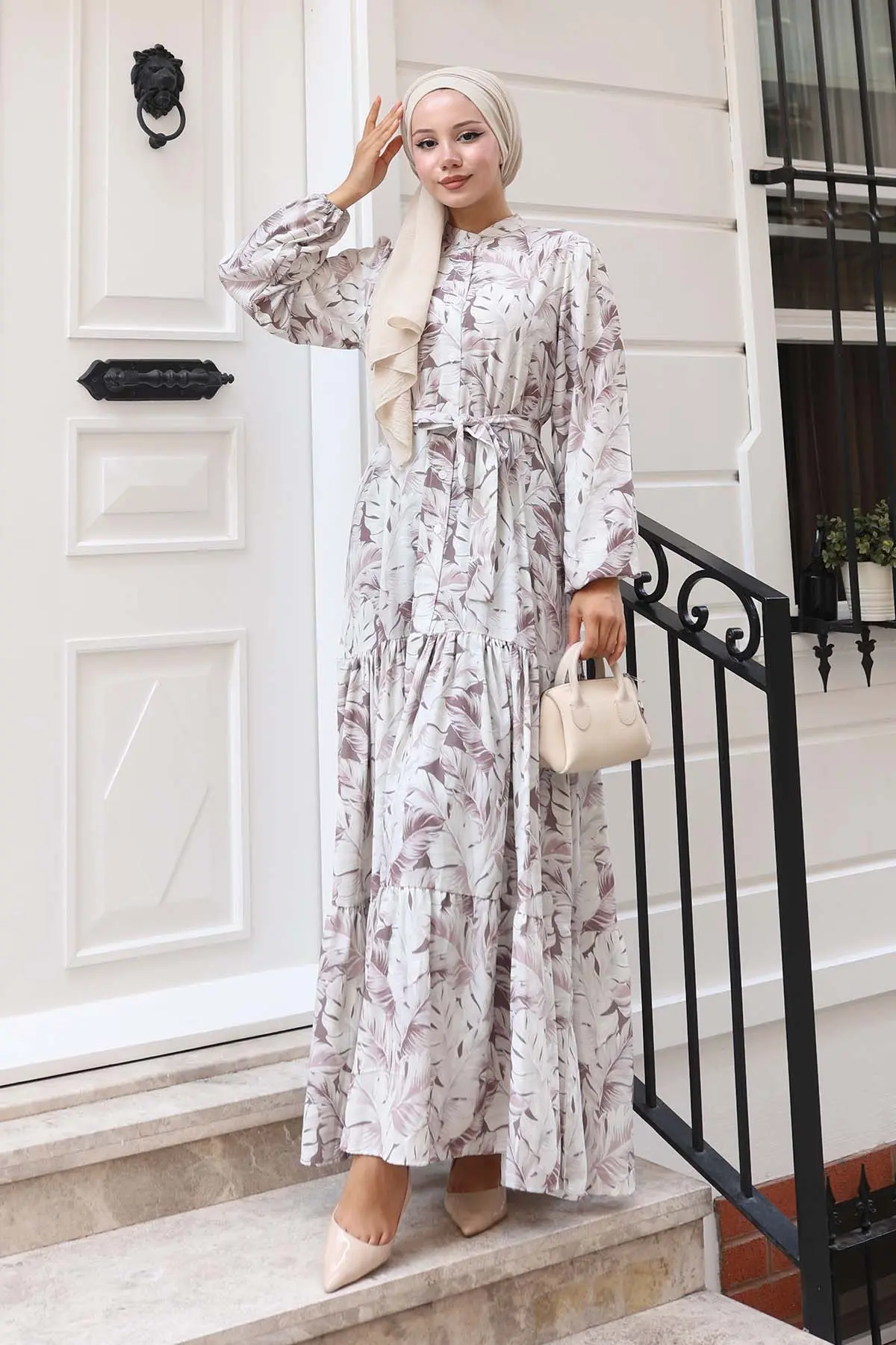 Desenli Tesettür Elbise-detail