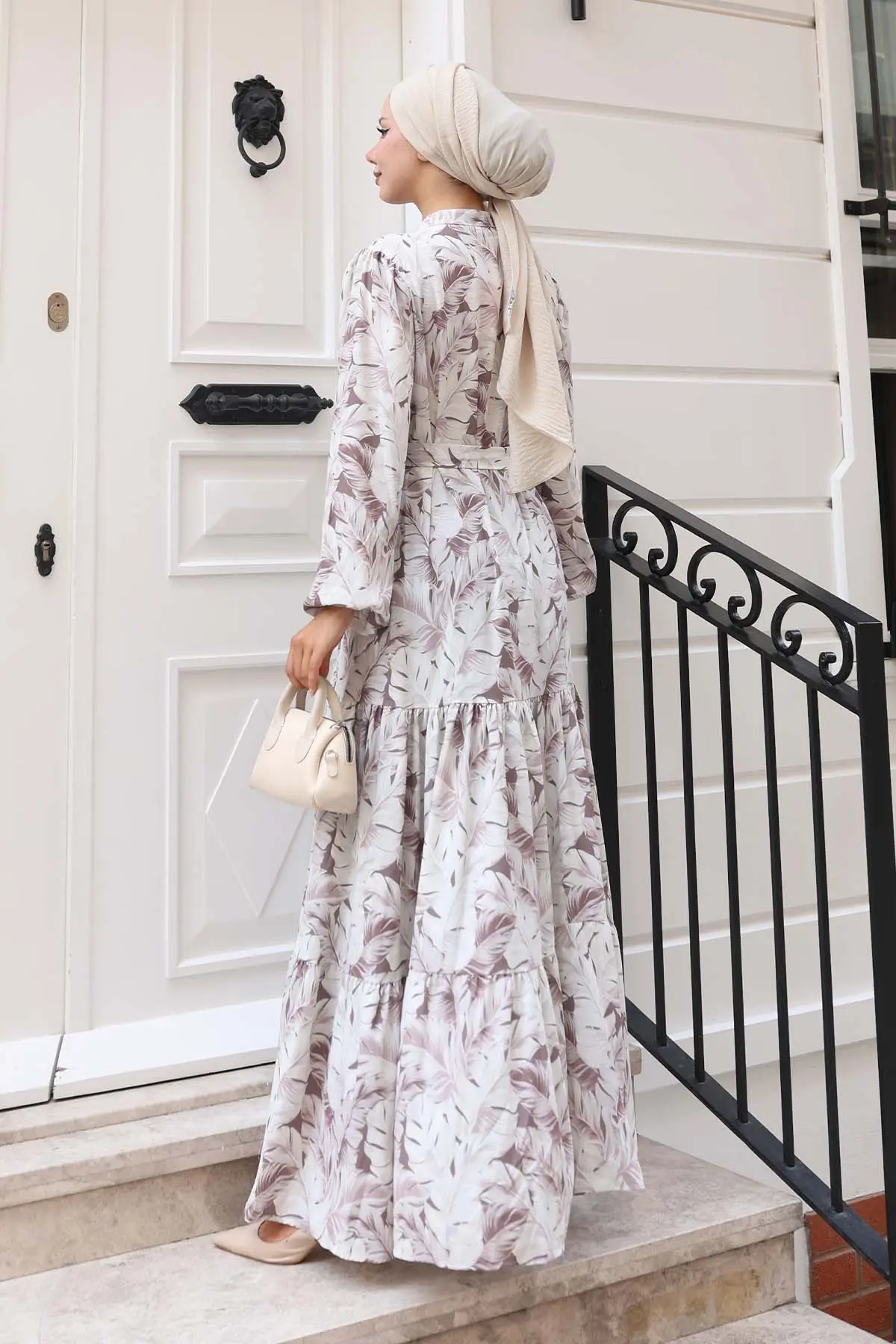 Desenli Tesettür Elbise-detail