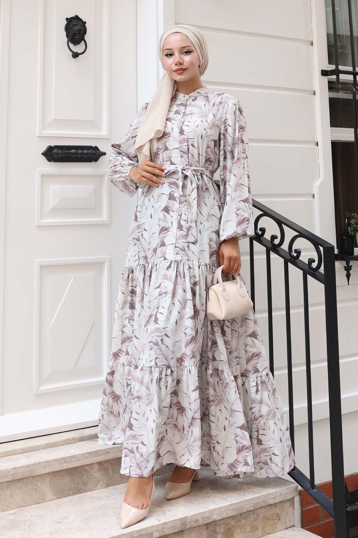 Desenli Tesettür Elbise